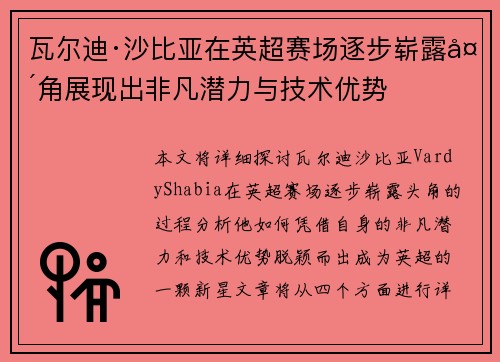 瓦尔迪·沙比亚在英超赛场逐步崭露头角展现出非凡潜力与技术优势